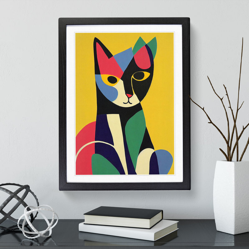 Cat In Abstract No.2 Framed Print, Black Framed, 64cm H x 46cm W x 2cm D