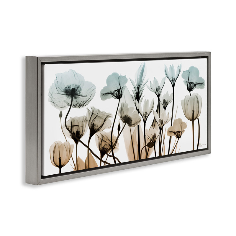 Mélange de fleurs transparentes, Cadre flottant gris lustré, H 14 po x l 31 po