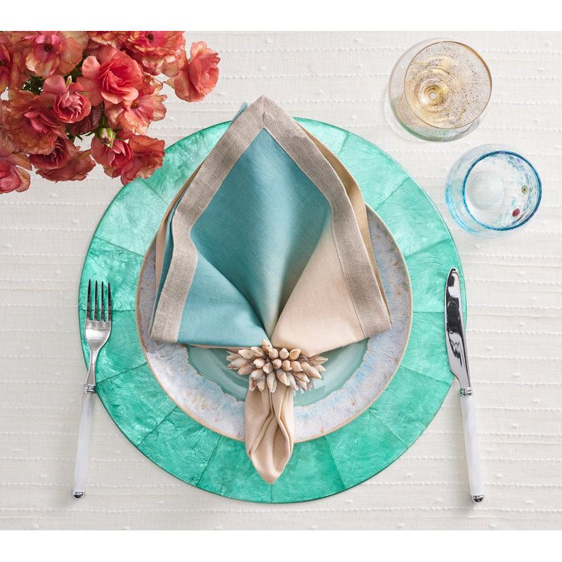 Shell Fringe Napkin Ring in Ivory/Brown