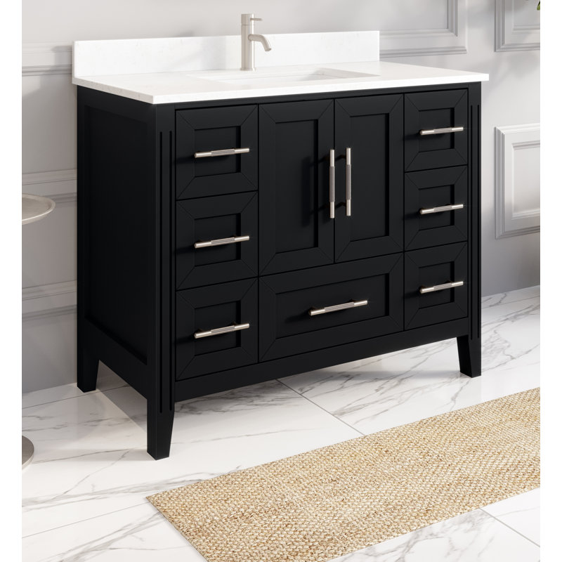 Behdad 42'' Single Bathroom Vanity with Quartz Top, Espresso