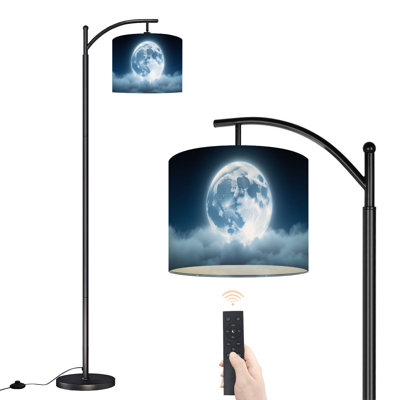 Lampe sur pied à arc avec abat-jour ajustable pleine lune illuminant la nuit sur ciel nuageux Lampe sur pied 3 températures de couleur à intensité variable avec mât pour la chambre à coucher