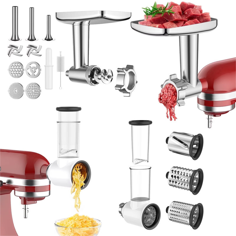 Hachoir à viande 2 en 1 et accessoires pour déchiqueteuse à trancher pour batteurs sur socle KitchenAid, blanc par GVode