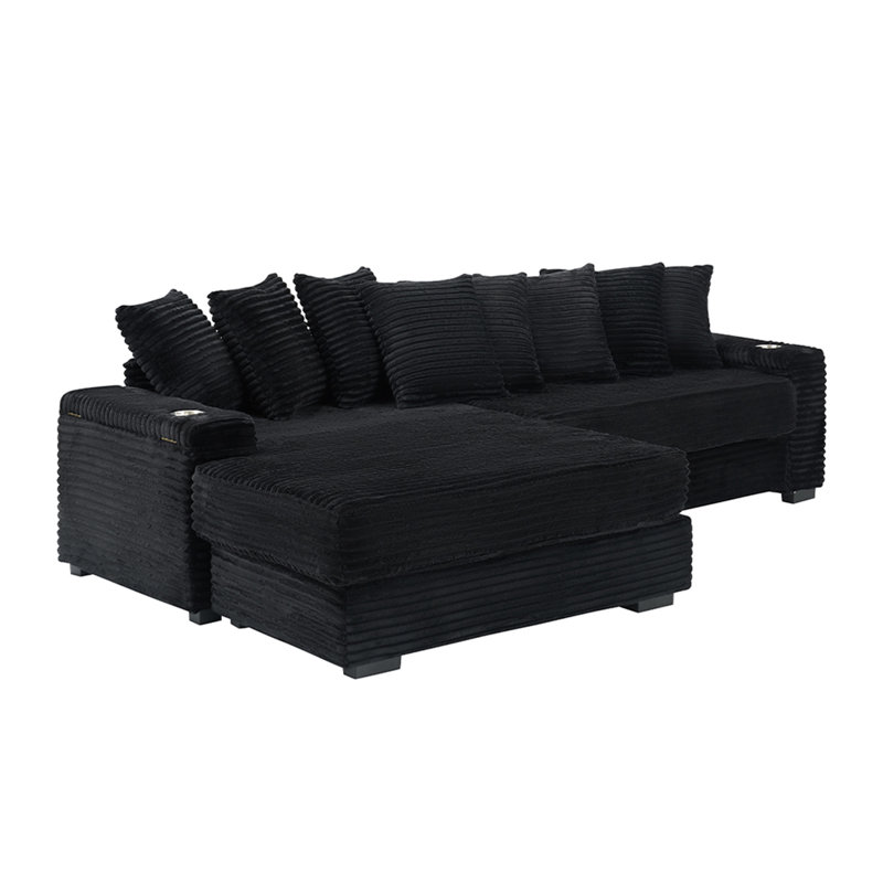Canapé 111,4 po en velours côtelé noir