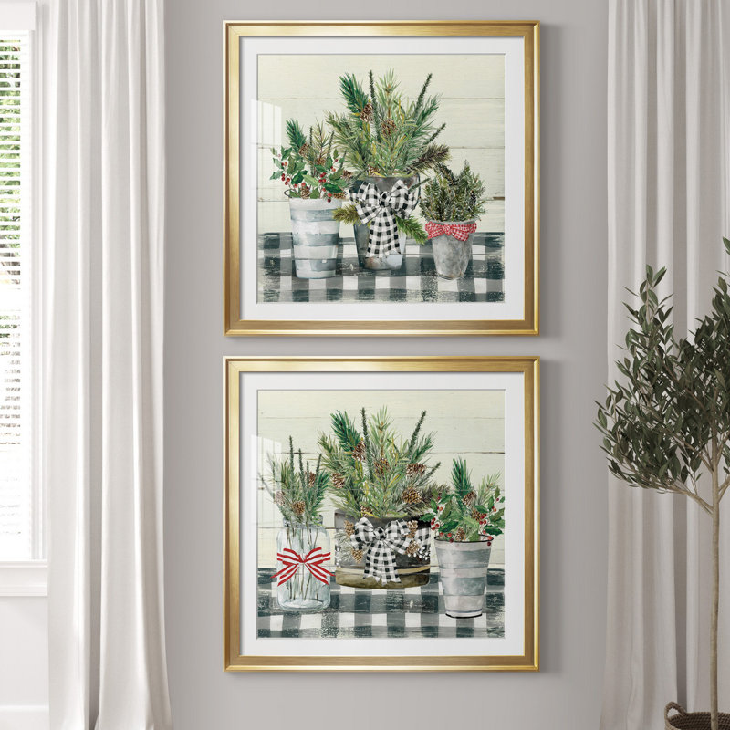 Christmas Gingham I - ensemble de 2 reproductions d'art sur toile tendue, H 34,5 po x l 69 po x P 1,5 po, Blanc