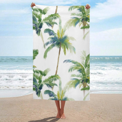 Serviette de plage/voyage grande taille, douce et absorbante, à motif végétal coloré (152 x 203 cm). Un sac en toile assorti vous sera offert.