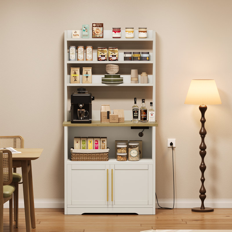 Grand support à boulanger avec rangement, support pour four à micro-ondes et huche garde-manger avec porte, tablette de table épaisse et polyvalente pour café, cuisine ou salle à manger