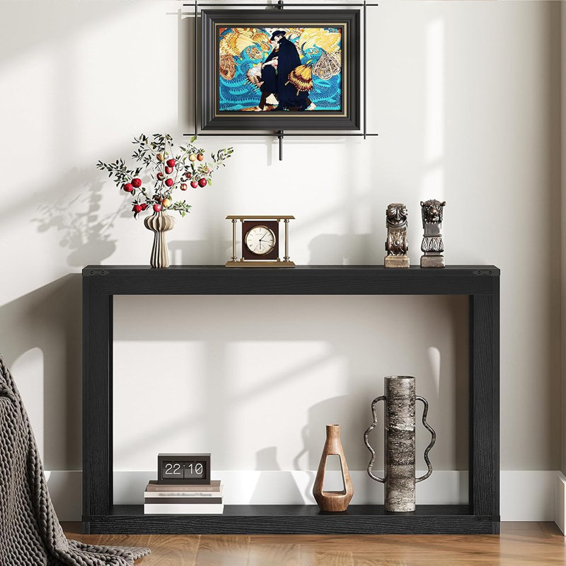 Farmhouse Console Table, 47.2 Inches Wooden Sofa Table, Behind Couch Table With Storage, Industrial Hallway Accent Table For Living Room, Entryway, Hallway, Black CT24BK