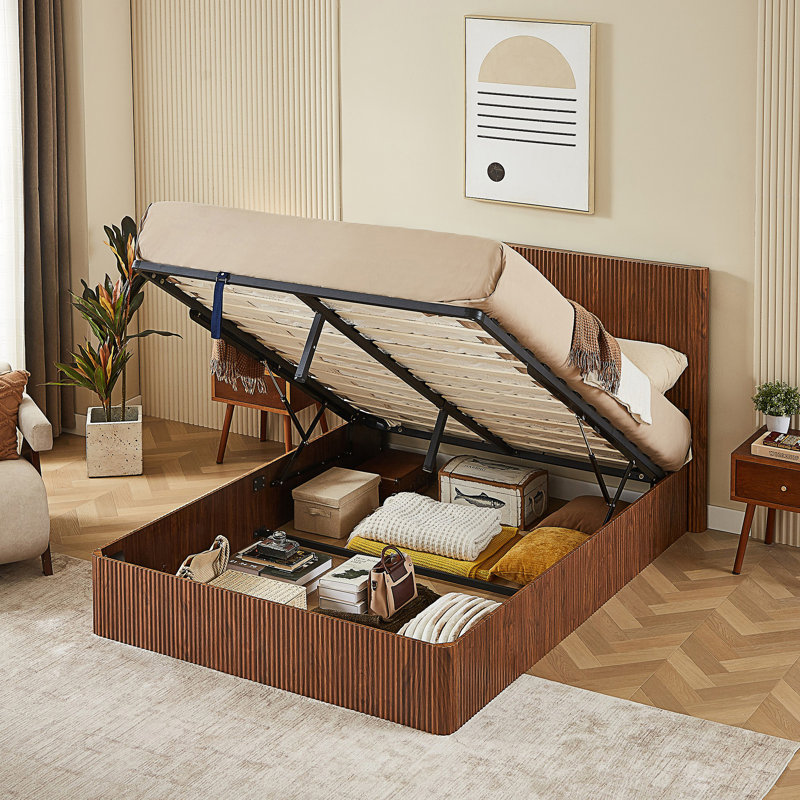 Cadre de lit de rangement grand format, Noyer