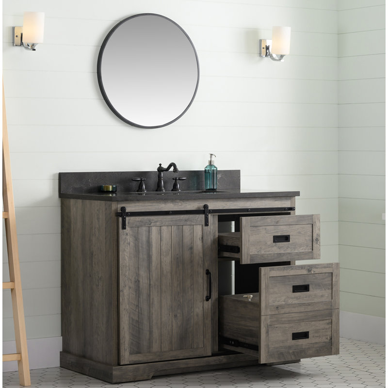 Ensemble de meuble-lavabo simple 42 po Cayden, Bleu Purbeck, Gris patiné