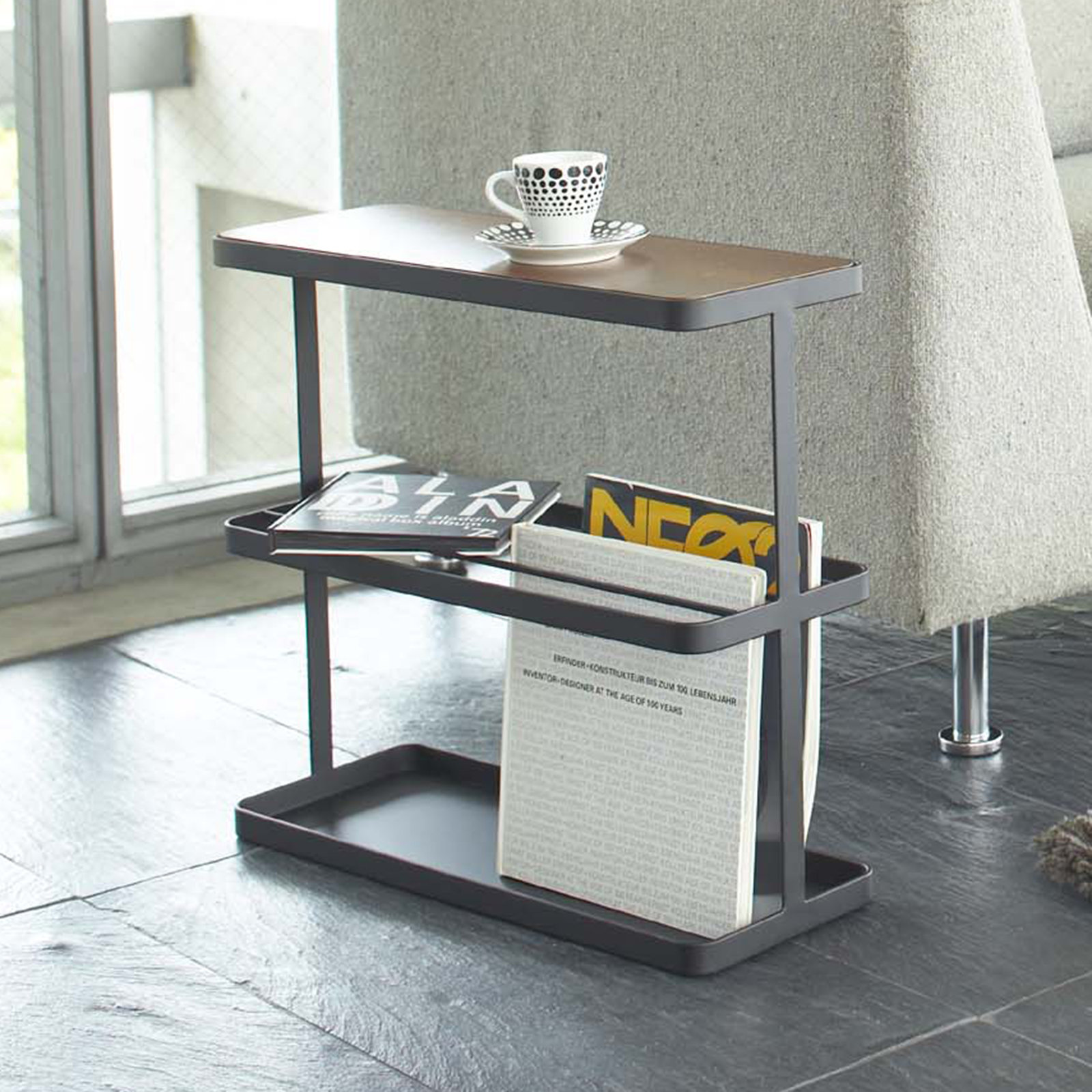 Tower Side Table, Dark Brown Top/Black Base
