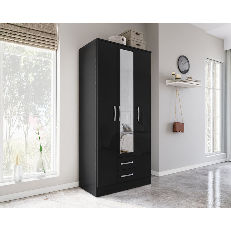 Marquitta 3 Door Manufactured Wood Wardrobe, Black