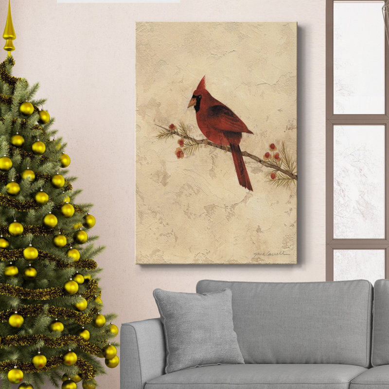 Cardinal sur toile tendue avec châssis - Cardinal prêt à accrocher, H 36 po x l 24 po x P 1 po