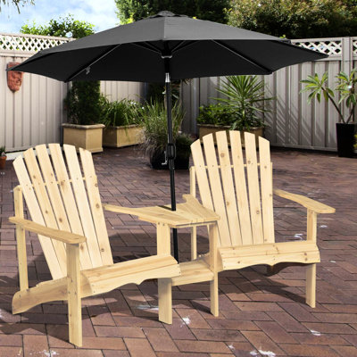 Paire de chaises en bois, chaises de patio extérieures avec trou de table et de parasol, pour cour arrière de piscine sur pelouse de terrasse, chaise optionnelle de style rustique deux, foyer extérieur de style naturel élégant