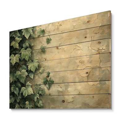 Collage de feuilles de lierre sur un mur II - feuilles, décoration murale en bois - sur bois de pin naturel