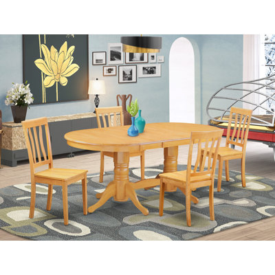 Ensemble de salle à manger 5 pièces comprenant une table ovale avec rallonge papillon et 4 chaises de cuisine, 101,6 x 193,2 cm, chêne