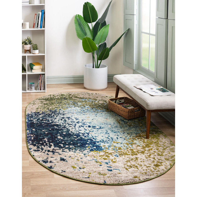 Tapis abstrait Estelle en brun clair Estelle, Rond 7 pi 11 po