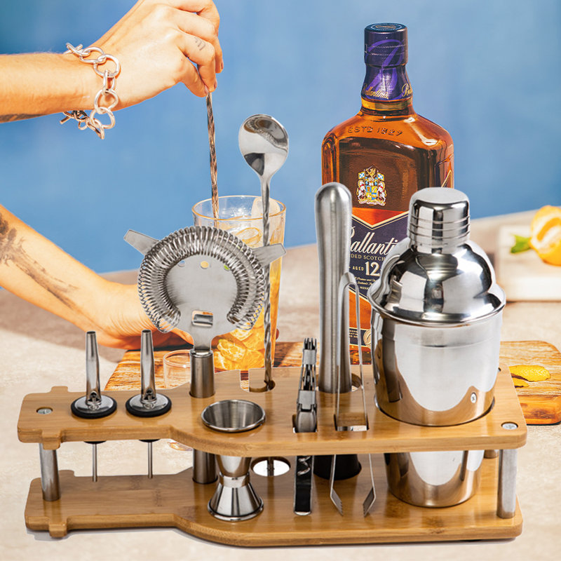 10 Piece Bartender Kit - Bar Tool Set Cocktail Shaker Set -  Bamboo Stand