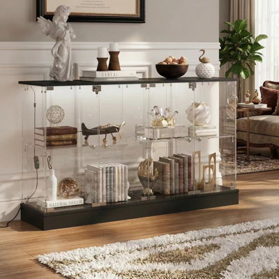 55.1" Wide Glass Display Stand  Curio Cabinet - With Locking Door And 3-Color LED Light