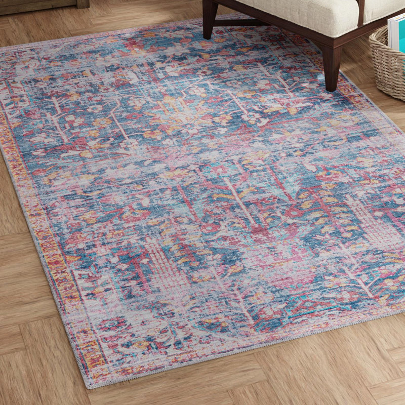 Tapis floral rouge / bleu Hafner, Rectangle 5 pi 3 po x 8 pi