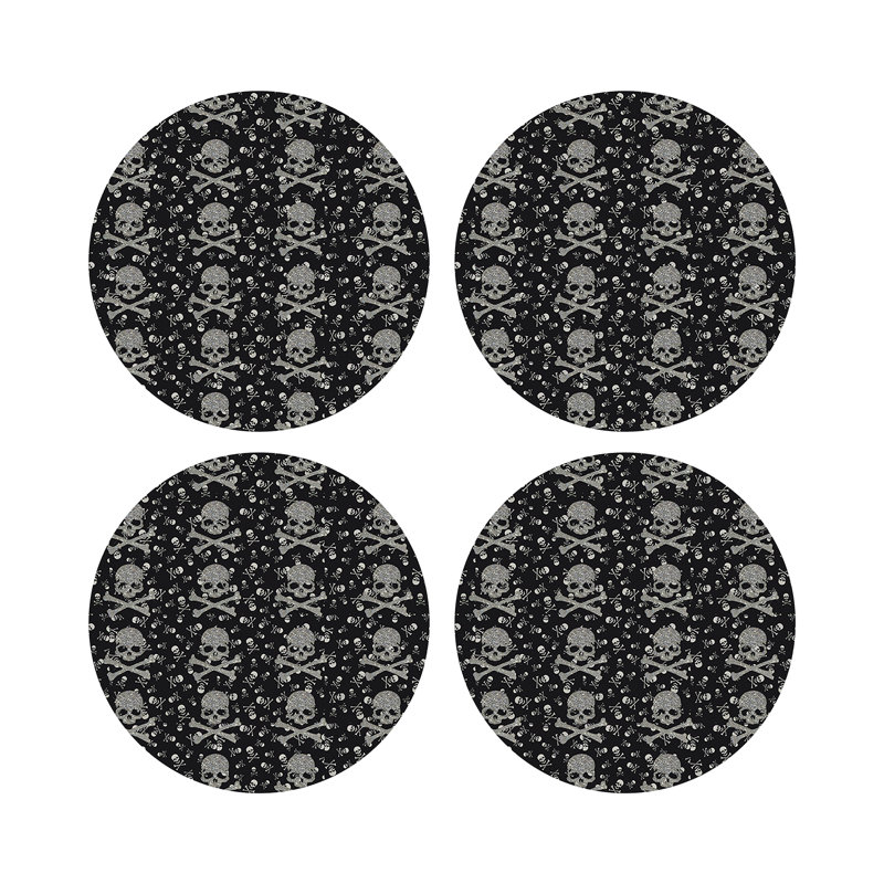 Crossbones Small Vegan Leather Round Pebble Placemat