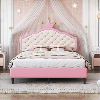 Lovely Crown Fantasy PU Leather Princess Bed With Tufted Headboard by Gemma Violet
