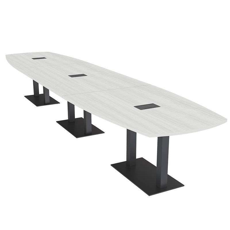 Table de réunion Arc-Boat avec base en métal double 2 modules de puissance et de données, H 30 po x l 216 po x P 48 po