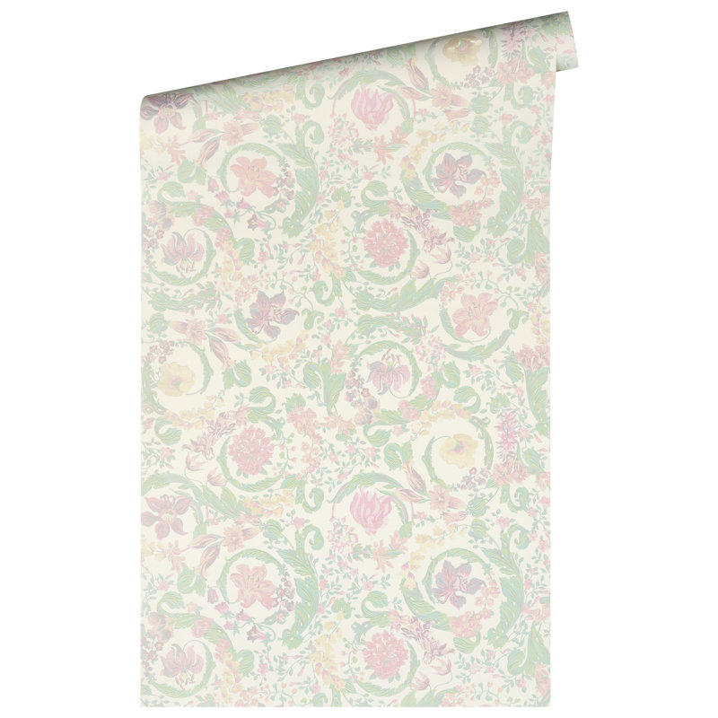  Papier peint en vinyle Butterscotch Empress, Crème / Rose / Vert