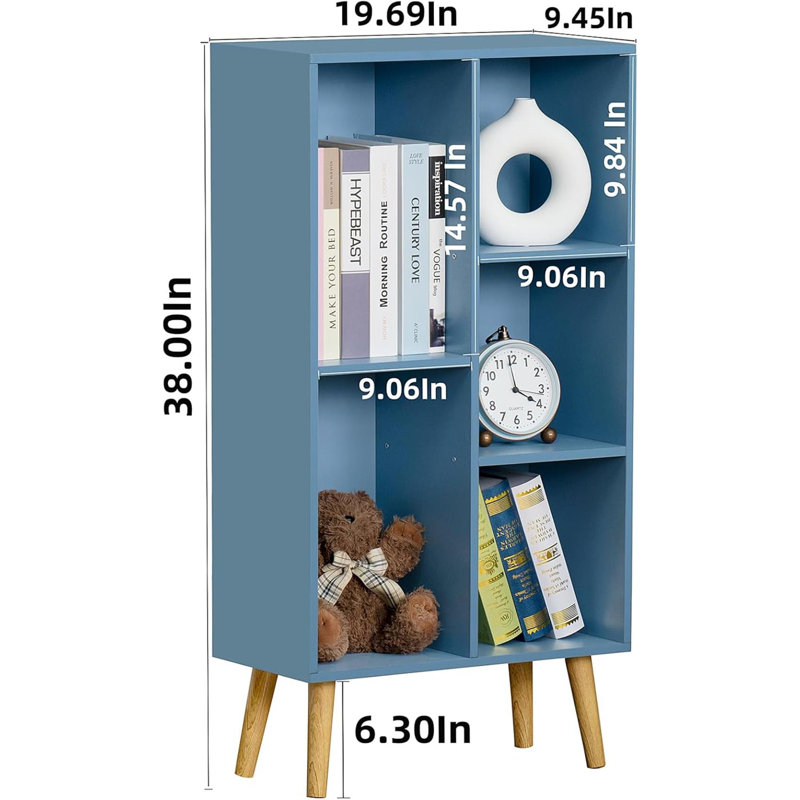 5 Cube Bookshelf,Wooden Modern Bookcase With Legs