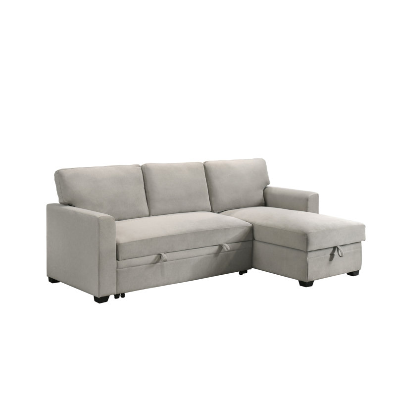 Canapé modulaire 2 pièces avec canapé-lit et chaise de rangement réversible, gris, Beige Fabric
