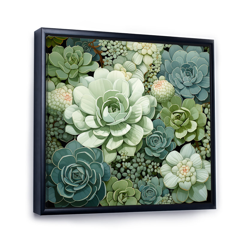 «Green Succulents Flowers Serene Succulents IV», art mural, H 16 po x l 16 po x P 1 po, Cadre flottant noir