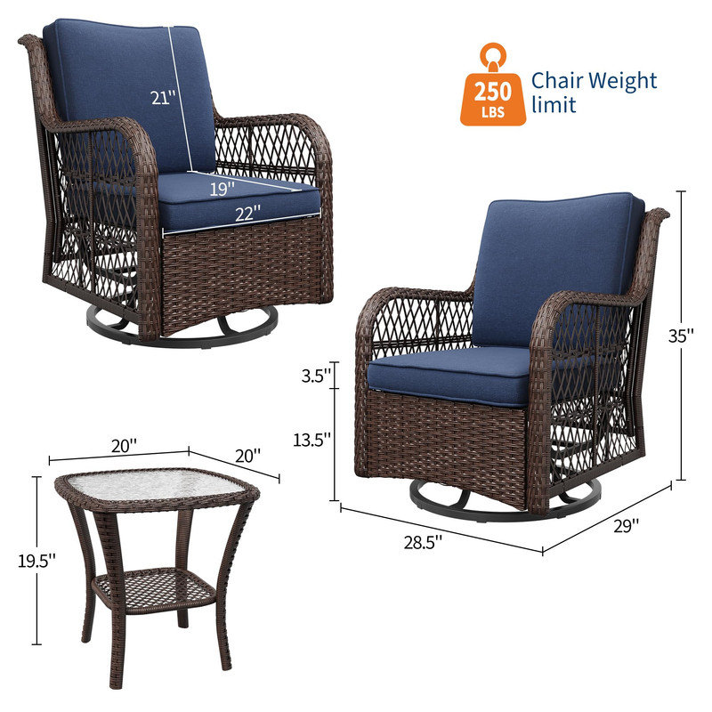 Ensemble de chaises berçantes 3 pièces, Bleu