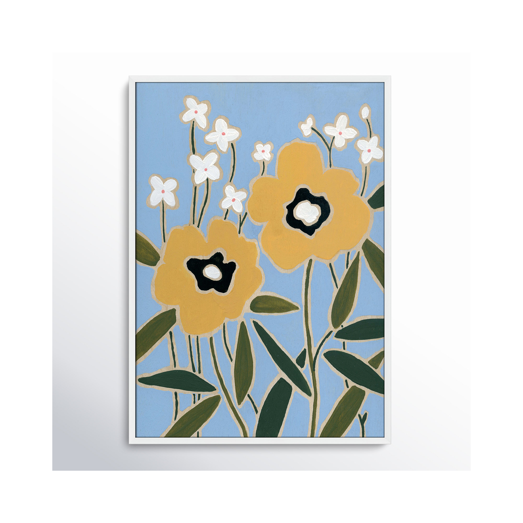 Woodblock Floral II by - Single Picture Frame Print, Natural Framed, 35.5" H x 25.5" W x 1.25" D