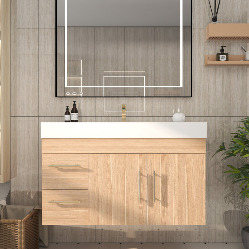 41.9" Wall-Mounted Single Bathroom Vanity Set, Champagne Oak