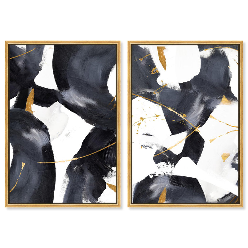 Oliver Gal Amani Set Abstract - Hand-Applied Leaf Framed Canvas Art, 37" H x 25" W, Gold