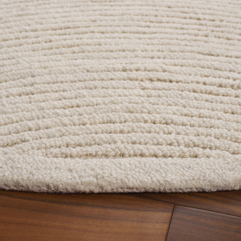 Textural Hand Tufted Wool/Cotton Geometric Rug in Ivory, Round 6"