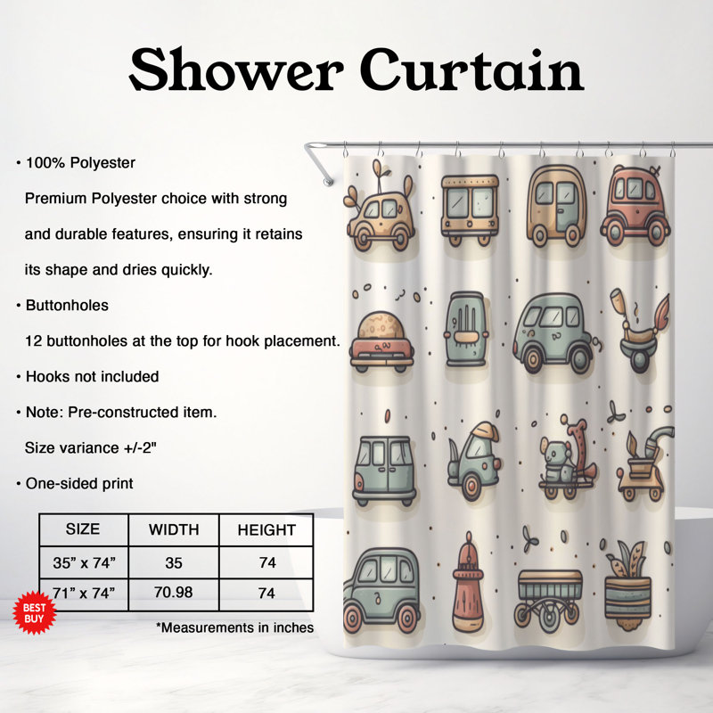 Micro Autos - Rideau de douche Premium, H 74 po x l 71 po