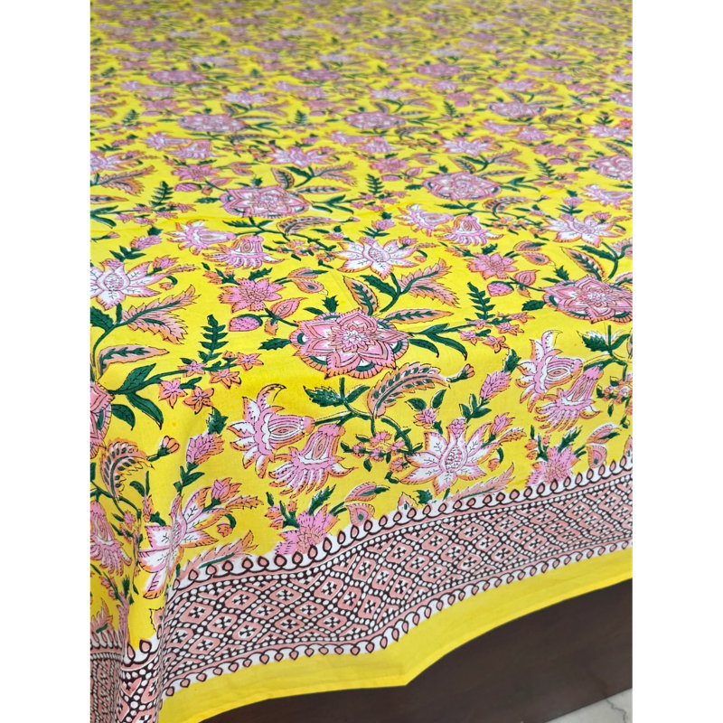 Graceful Garden Print Block Print Cotton Bedsheet Set With Pillowcases