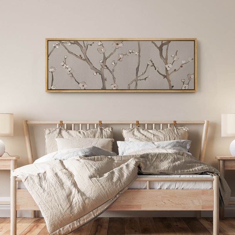 Abstrait prune chinoise Bossom Flowe, impression d'art mural rétro moderne minimaliste, H 20 po x l 60 po, Naturel