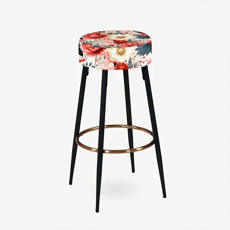 Ivoire et rouge, motif floral bohème chic - ensemble de 2 tabourets floraux