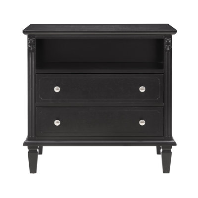 Open Space And Two Drawers Dresser Nightstand With Charging Station, Farmhouse End Table Featuring USB Ports And Outlets For Convenient Use