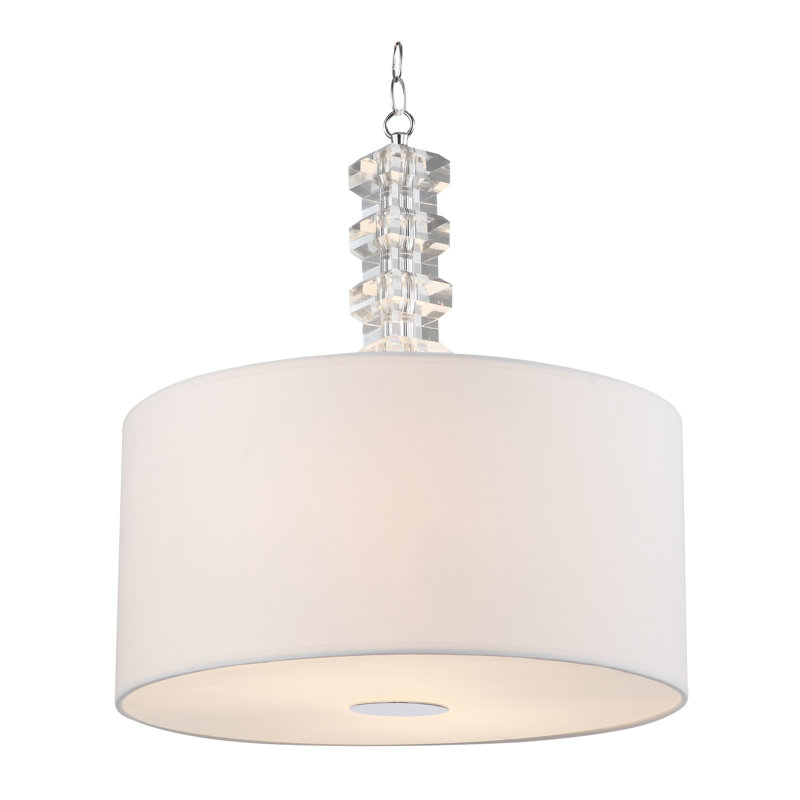 Luminaire suspendu en chrome 2 lumières avec abat-jour en tissu blanc 