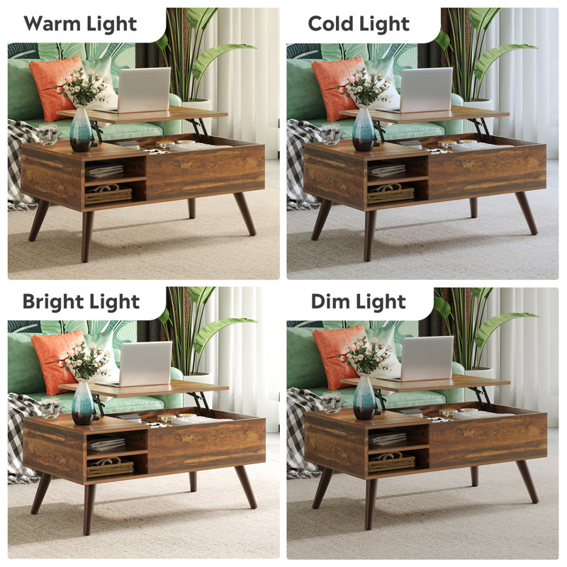 Eoghan Lift Top Coffee Table with Storage, Modern Coffee Tables with Adjustable Shelf, Square Wood Coffee Table for Living Room