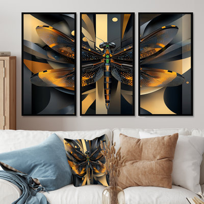 Ensemble de salon noir et or libellule Garden Guardian - Dragonfly Animal Wall Art