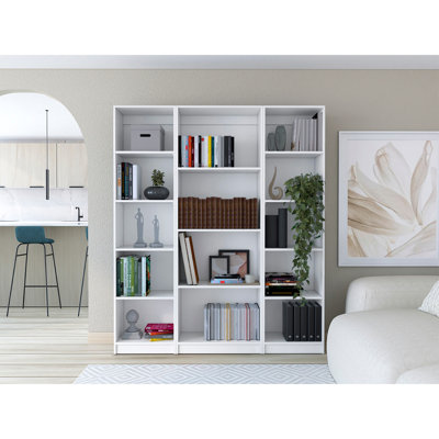 Torrey 3 Piece Living Room Set With 3 Bookcases, White