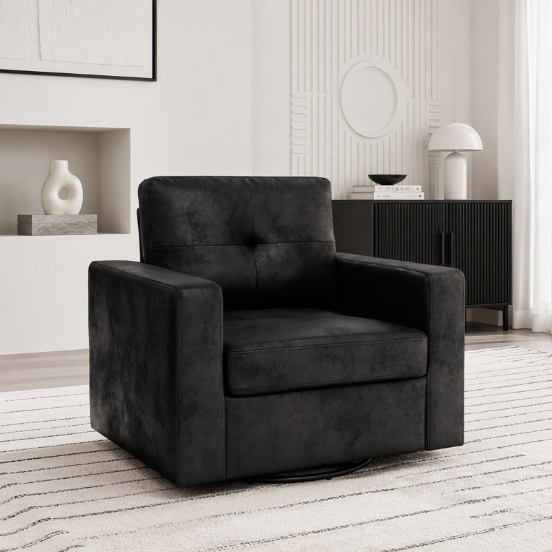 Fauteuil pivotant à 360 degrés avec dossier rembourré, Tissu noir