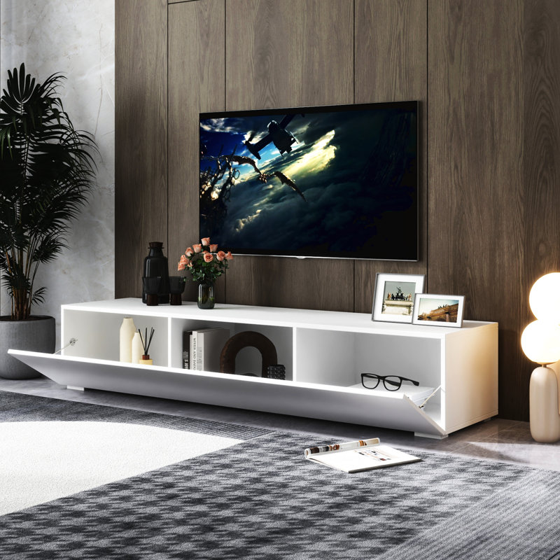 Unité de rangement de télévision moderne blanche avec tiroirs - pour l'installation de porte de divertissement de salon