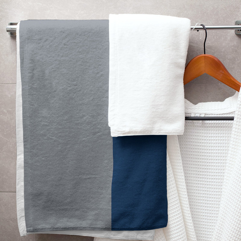 Lightweight Bath Towel, Silver/Navy Blue/Silver, Microfiber