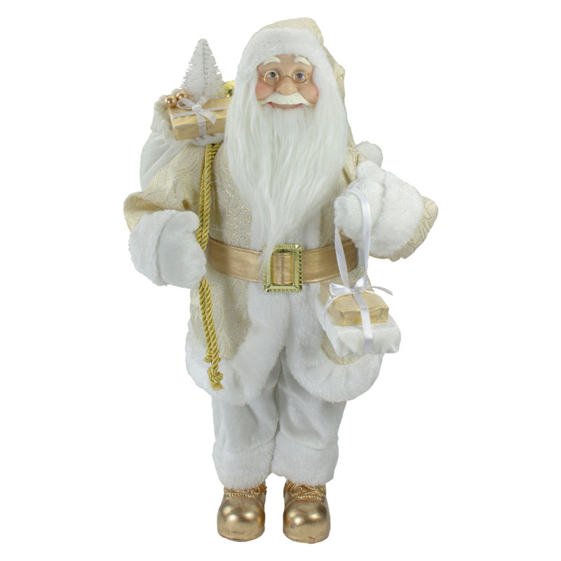 Figurine de père Noël 18 po or et blanc