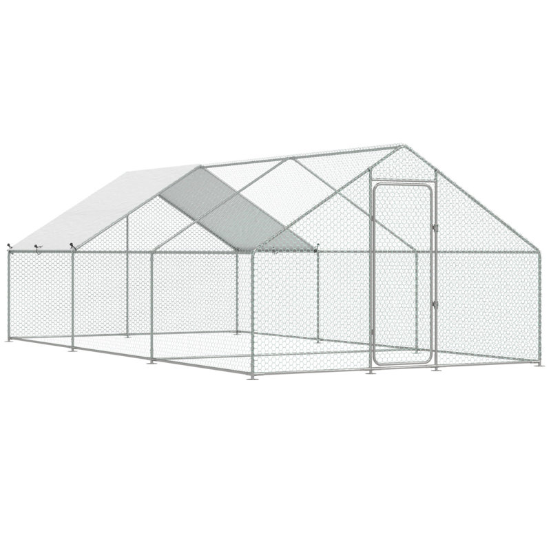 Très grand poulailler en métal pour cour avec couvercle, 19,5 x 10 6,4 pi, 76,8 po H x 120 po L x 240 po P