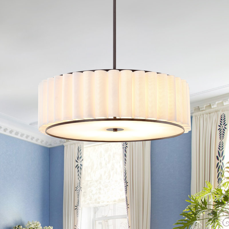 Lustre tambour 24 po à 5 lumières plissées, Bronze